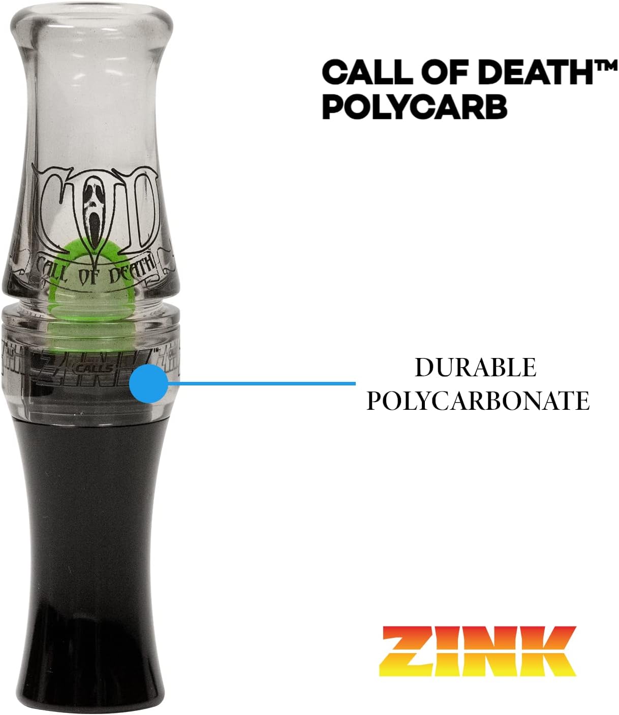 Zink Calls of Death (COD) Polycarbonate Hand-Tuned Short Reed Waterfowl Canada Goose Hunting Game Call - Power, Volume & Speed in One Call