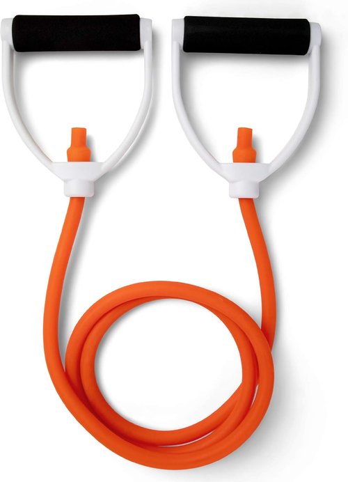 Champion Sports Resistance Tube Bands for Men and Women, Durable Stretch Fitness Band for Strength Training, Stretching, Rehabilitation- Premium Home Workout Equipment- 50 Lbs Resistance Tubing-Orange