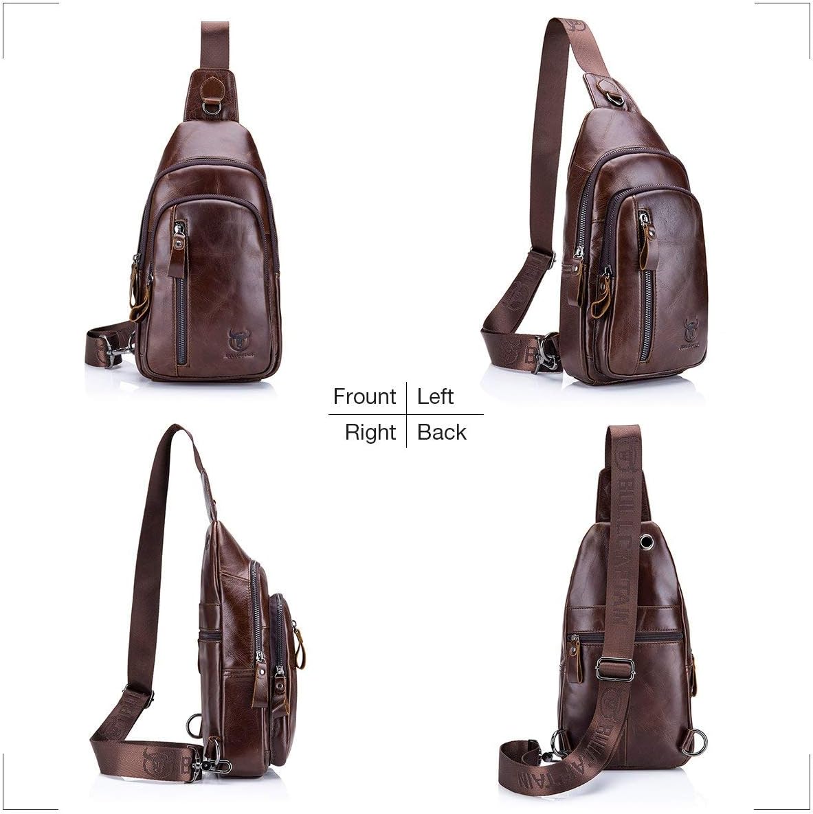 Sling Bag, Leather Chest Bag Crossbody Shoulder Business Backpack Outdoor Coffee