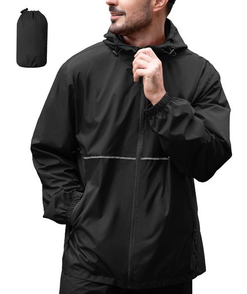 ZITY Mens Rain Jacket Waterproof with Hood Lightweight Raincoat for Golf Hiking Camping Cycling Black XL