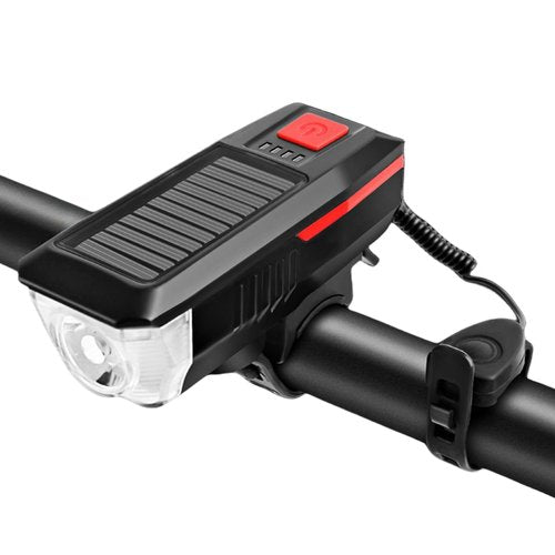 Bike Horn Headlight Solar/USB Dual Charging Bike Horn Light High Brightness Bike Headlight Waterproof Bike Horn Light Ideal for Mountain and Road Night Riding Essential Gear for Night Cycling (Red)