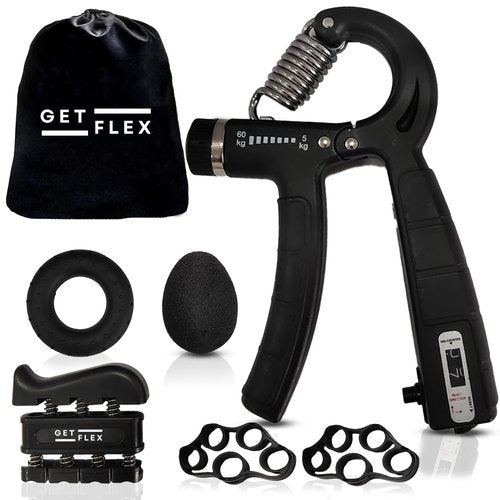 Grip Strength Trainer Kit (6 Pack) – Adjustable Hand Grip Strengthener with Built-in Rep Counter, Finger Strengthener & Forearm Trainer with Stress Relief Ball for Muscle Building & Recovery – Adjustable Resistance Ranging From 11 to 132 Lbs (5 to 60 Kg)