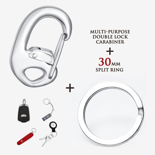 STEEL HAWK Fliplock Stainless Steel Locking Carabiner Clip – Compact Heavy-Duty Keychain Hook with Secure Wire Gate & Key Ring – EDC Gear for Keys, Backpack, Camping, Hiking & Outdoor Use, PVD G/1.75"
