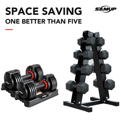 25/55 lbs Pair Adjustable Dumbbells Set, Adjustable Weights Dumbbells Set for Men and Women with Anti-Slip Fast Adjust Weight by Turning Handle,Black Dumbbell with Tray