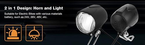 48v Ebike Light,2 in 1 Bike Headlight Front Light LED Lamp Horn for Electric E Bike 6V Led Light for Bafang 48 Volt Bike Light 48 Volt Headlight Horn