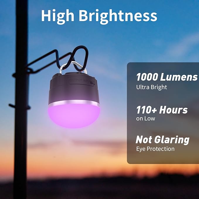 RGB LED Camping Lights Rechargeable - Tent Light with 13 Lighting Modes & Power Bank, IP65 Ultra Waterproof Dustproof Tent Lantern, Portable Tent Lights for Camping Hiking Fishing Emergency Outage
