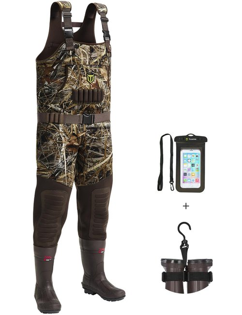 TIDEWE Hunting Waders with 200G Insulation Rubber Boots, Waterproof Cleated Neoprene Bootfoot Fishing Chest Waders (Size 11)