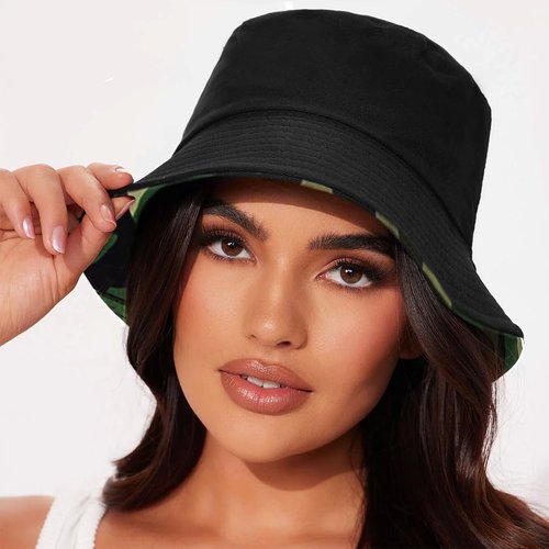Camouflage Green Bucket Hats Beach Sun Hat for Women Men Teens Outdoor Travel Reversible Fishing Hat