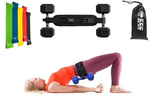 555 BE FIT - Exercise Hip Thrust Belt - Free Resistance Bands Set – for Dumbbells, Kettlebells, and Plates – Slip-Resistant Padding for Hip Protection – Perfect for Gym, Home, and On-The-Go Workouts