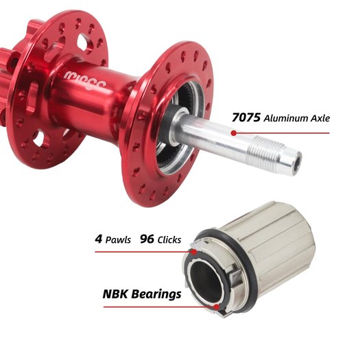 rningo Bike Hubs Disc Brake 32 Holes, Front Rear HG for 8/9/10/11/12 Speed，Quick Release Cassette Hub 4 Bearings 3 Claws 120 Clicks，Compatible for MTB/Road Bike Hubs (32H-Red)
