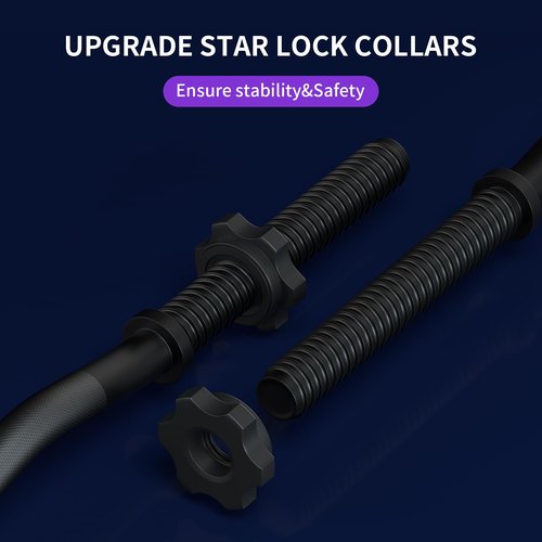 47" EZ Curl Bar Weight Lifting Bar, 1-inch Curling Bars for Weight lifting, Barbell bar for Hip Thrusts/Squats/Lunges for Gym and Home, With 2 Star Double Risk Star-nuts (220lb Weight Capacity) (Black)