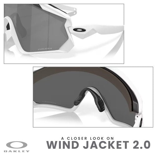 Oakley Wind Jacket 2.0 OO9418 941830 45MM Matte White/Prizm Black Shield Sunglasses for Men+ Bundle Accessory Leash Kit, Microfiber Pouch