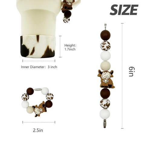 WAFOIRO Brown Highland Cow Silicone Boot Tumbler Handle Decor Cow Print Water Bottle Accessories for 30oz&40oz Stanley Protective Bottom Cover Sleeve（Cowhide）