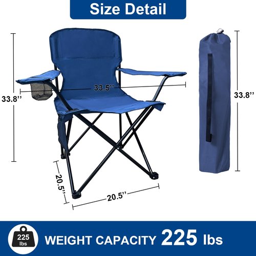 SAILARY Folding Camping Collapsible Chairs Heavy Duty Lawn Chair with Cooler Bag, Storage Pocket, Waterproof Bag Outdoor Arm Chair, Supports 225LBS, Cyan