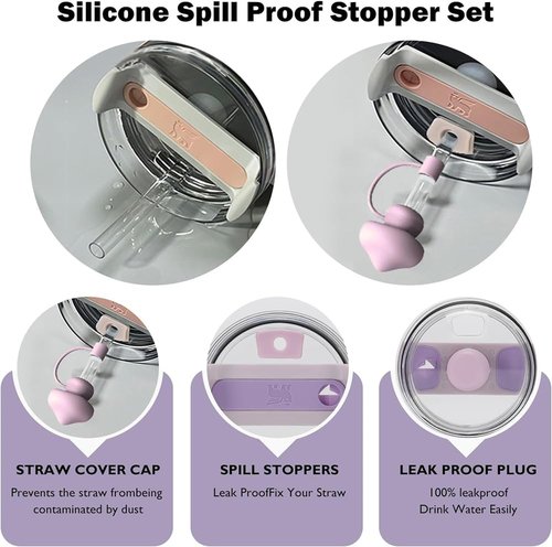 pixideit Accessories for Purple Stanley Cup, Water Bottle Phone Holder, Cup Carrying Strap, Silicone Handle Protector, Tumbler Cup Pouch Bag, Silicone Boot and Straw Cap Cover Set for Stanley