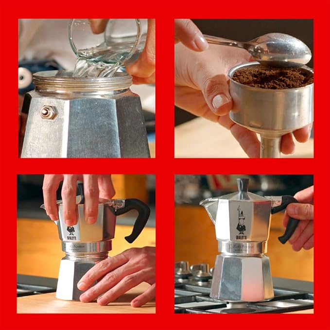 Moka Express: Iconic Stovetop Espresso Maker, Makes Real Italian Coffee, Moka Pot 3 Cups (4.4 Oz - 130 Ml) , Aluminium, Silver