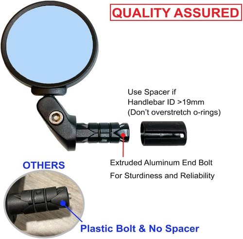 Hafny Bar End Bike Mirror, HD, Blast-Resistant, Glass Mirror, HF-MR090, HF-M951-FR03, HF-M952-FR03 (Silver Glass, 62mm)