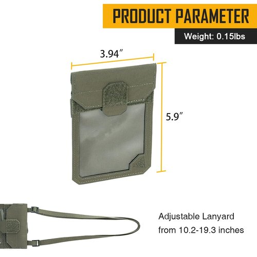 IDOGEAR Tactical ID Card Holder Visual Surface EDC Pouch with Zipper Pocket Badge Holders Credit Card Organizer Holster Neck Lanyard Hanging Hook and Loop Closure Pouches(Ranger Green)