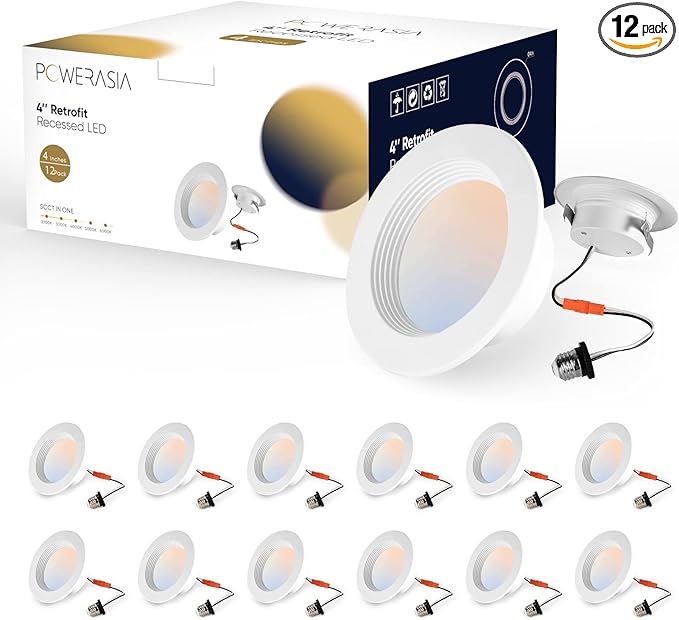 12 Pack 4 Inch LED Can Lights Retrofit Recessed Lighting, 5CCT 4 Inch Recessed Downlight Selectable 2700K-6000K Dimmable, 9W 630LM Recessed Lights with Metal Smooth Trim- ETL and Energy Star Certified