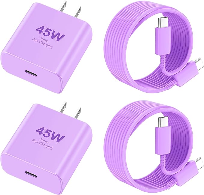 Phone 16 Pro Max Charger Fast Charging, 45W USB C Phone 16 Super Fast Charger Block with 6.6FT Long Type C Charging Cable Cord for Phone 16/16 Pro/16 ProMax/16 Plus, 15/15 ProMax/Pro/Plus,2pack purple