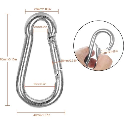 Stainless Steel Carabiner 3", Heavy-Duty Clips, Hiking, Key Rings, Camping, Outdoor, Gyms, Hammocks, Ropes, Outdoor Adventures, 304 Stainless-Steel, 6ea/PK