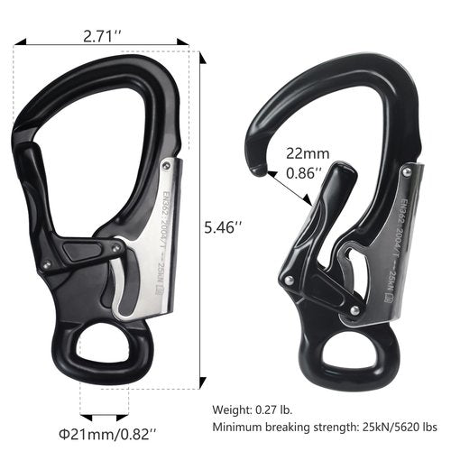 S.E.PEAK 25kN Aluminum Snap Hook, CE Certified Lightweight Double Lock Captive Eye Forged Hook Clip, Rappelling Rescue Gear Equipment for Climbing, Tree Work