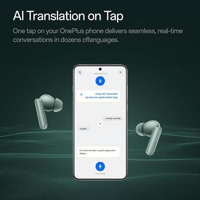 OnePlus Buds 4 Bluetooth Wireless Earbuds, Zen Green, E513A, in-Ear, True Wireless with Active Noise Cancellation