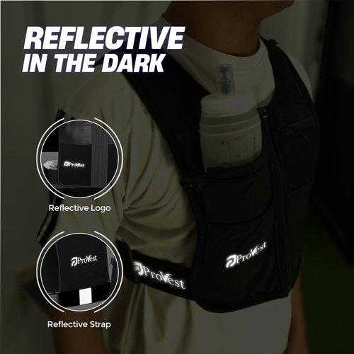 PROVEST Running Vest with 8 Pockets, Lightweight Hydration Backpack with Phone and Bottle Holders for Trail Running, Hiking, Cycling, Running Vest for Women and Men ( Black )
