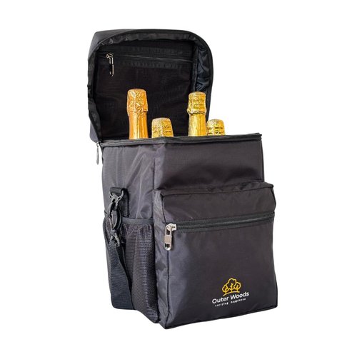 Outer Woods Insulated 4 Bottle Cooler Bag | 6+ Hours Cooling | Beverage Cooler Bag | 4 Units of Ice Gel Packs Included (Black)