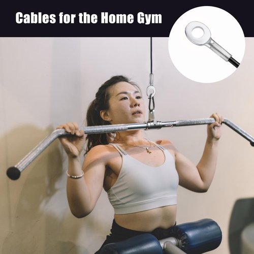 NQEUEPN 98in Fitness Pulley Cable, Home Gym Replacement Cables Pulley System Gym Heavy Duty Fitness Steel Wire Rope for Pulley Machine Accessories Home Gym (Fixed Style)