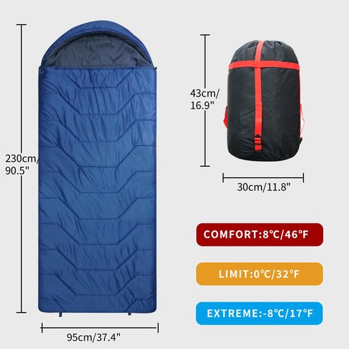 VESPERBUDDY Jumbo Sleeping Bag for Adult&Kids,Cold&Warm Weather with Compression Sack and Water Resistant for Family Camping,Travel and Car Camping (Dark Blue with Right Hand)