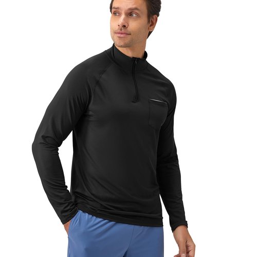 CARGFM Men's 1/4 Zip Pullover Sun Protection Golf Shirt Lightweight Long Sleeve Athletic Fishing Sports T-Shirt Top Black