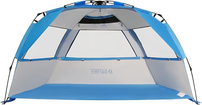 G4Free Easy Set up Beach Tent Deluxe XL, Pop up Sun Shelter for 3-4 Persons with UPF 50+ Protection Beach Shade with Extended Floor