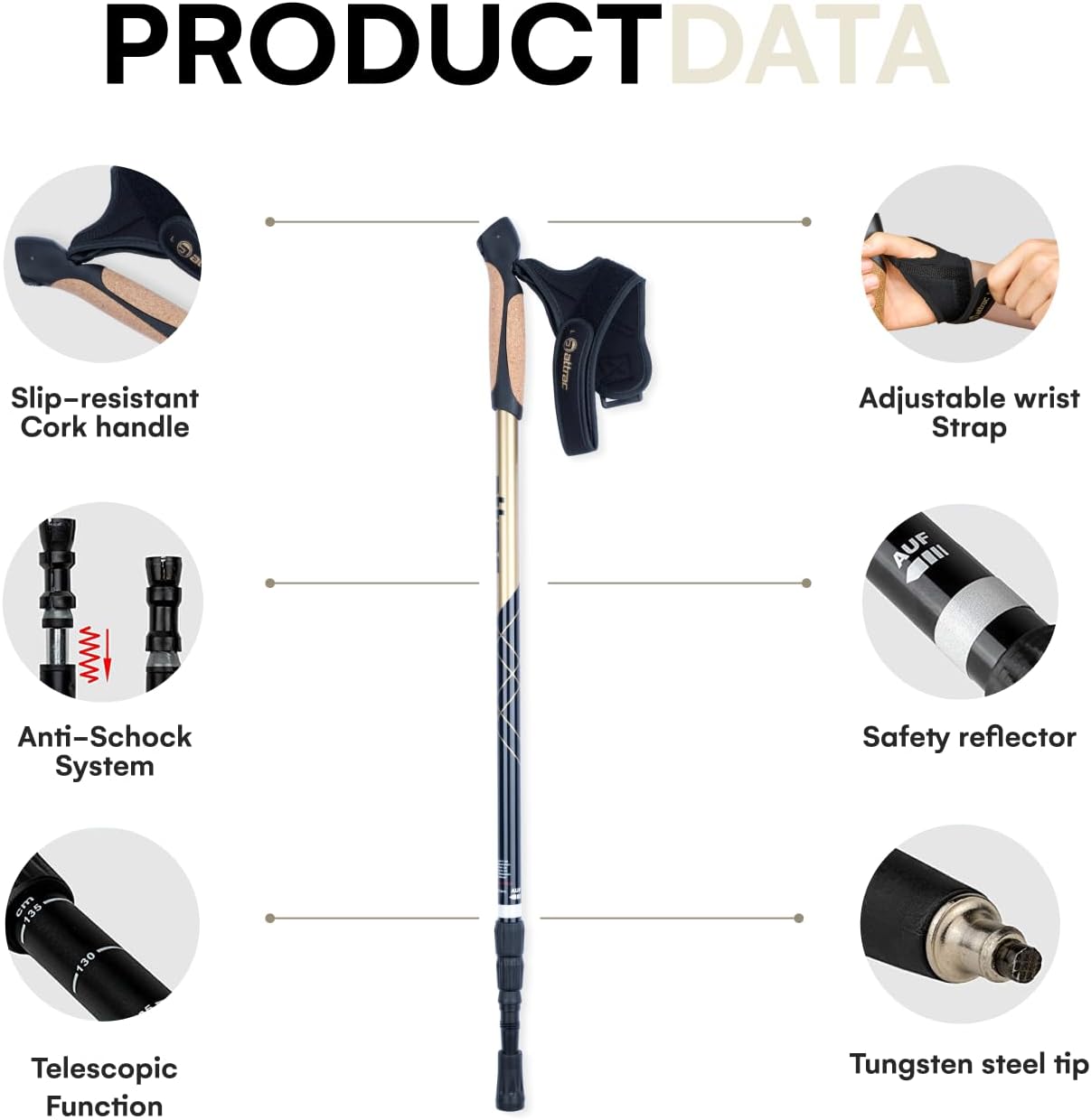 PowrX Click & Go Trekking Poles with Anti-Shock Cushioning - Adjustable Nordic Walking Sticks for Hiking & Snowshoeing - Collapsible & Durable Aluminum - Ideal for Seniors, Women & Men - ‎28"x 5"x2"