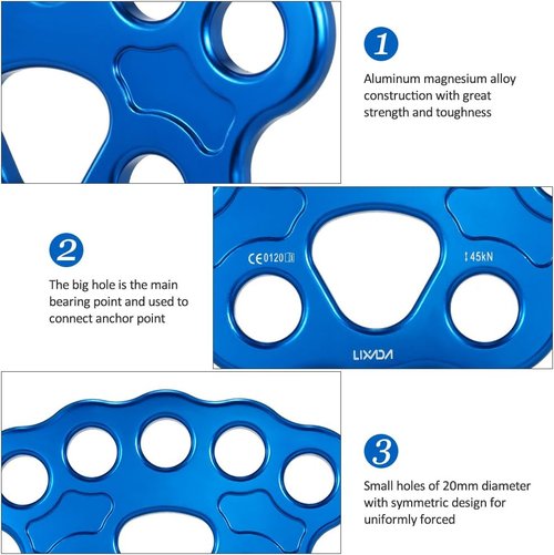 Lixada Paw Rigging Plate 45KN 8/15 Holes Large Anchor Multipliers Connector Gear for Aerial Dance & Rock Climbing
