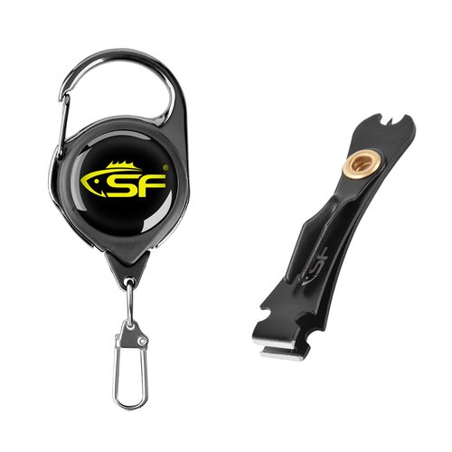 SF 3 in 1 Black Fly Fishing Nipper Fly Line Cutter Knot Tying Tool Fishing Clippers with Steel Cord Zinger Retractor Fly Fishing Anglers Tool for Fly Fishing Tapered Leader Tippet Line