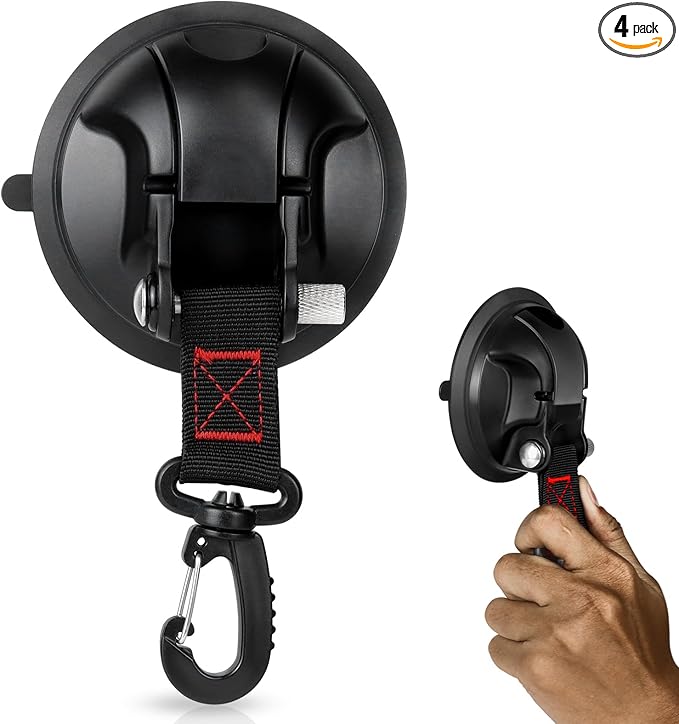Vashly 4Pcs Upgraded Suction Cup Hooks,Heavy Duty Suction Cups with 360 °rotatable Hooks,Strong Vacuum Suction Cups with Hooks for Shower Wall,Car Awning Boat Camping Window Glass