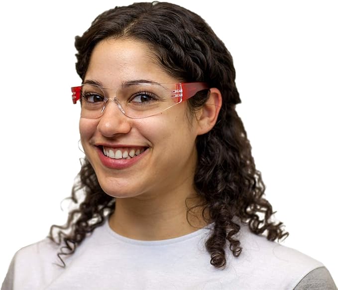 BISON LIFE Protective Safety Glasses, Clear Polycarbonate Impact and Ballistic Resistant Lens, RED (Case of 12 Boxes, 144 Pairs Total)