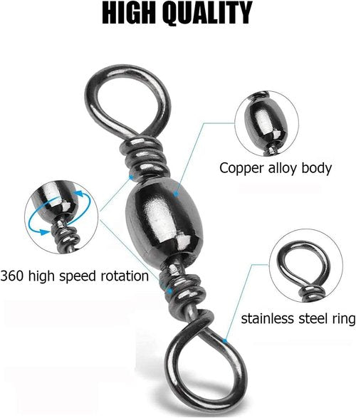 Goture Barrel Swivel Fishing Swivels,Rolling Ball Barrel Swivels 100/200pcs Fishing Stainless Steel Swivels,Embossed Barrel Swivels Fishing for Freshwater Saltwater