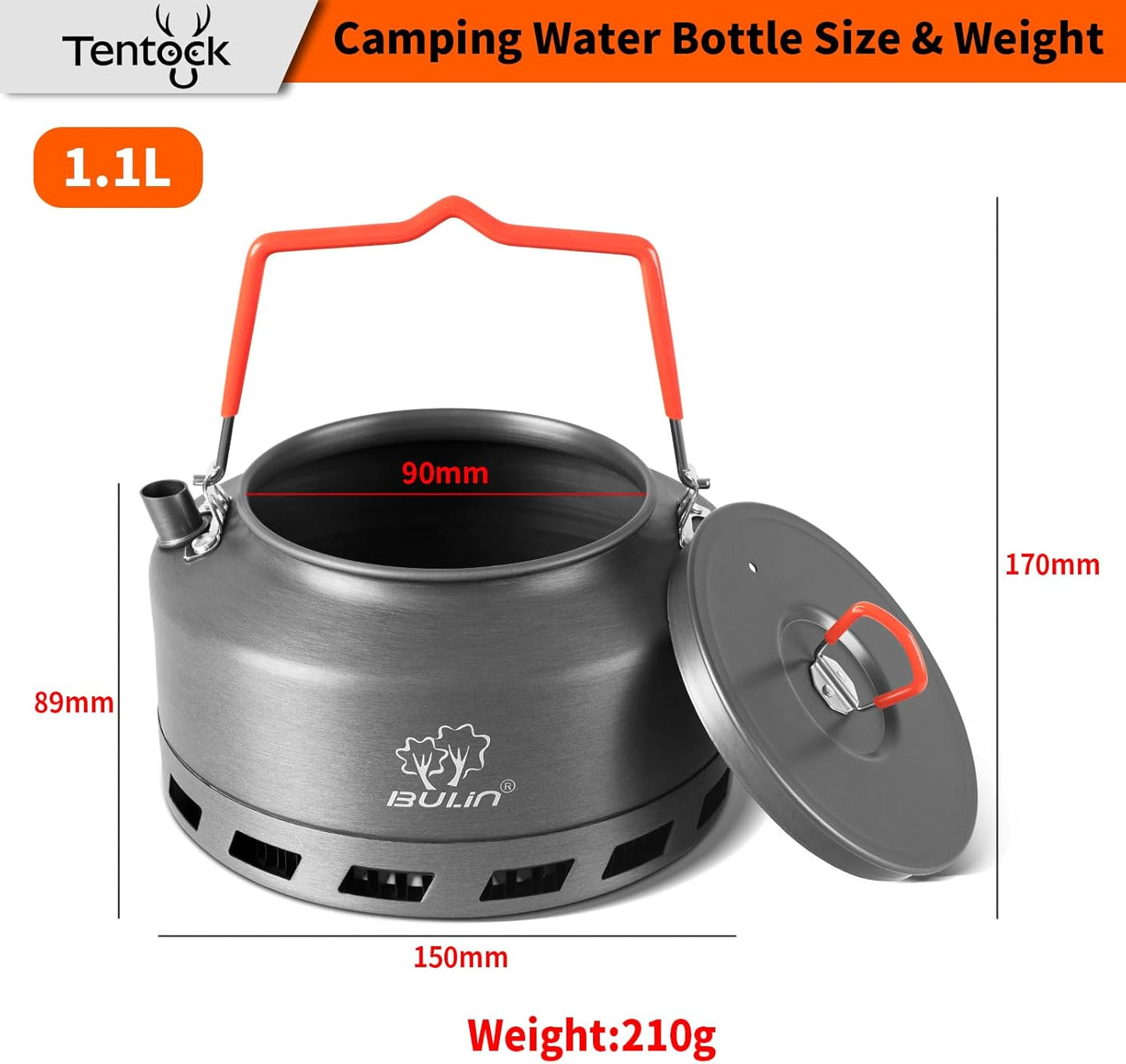 Tentock Portable Hard Aluminum Camping Kettle Camping Tea Pots Campfire Kettle for Boiling Water for Backpacking Outdoor Activities