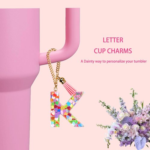 Oudizz Letter Charm Accessories for Stanley Cup with Handle,Cute Initial Letter K Keychain Handle Charm for Stanley Tumbler,Stanley Cup Accessories for Women Girls