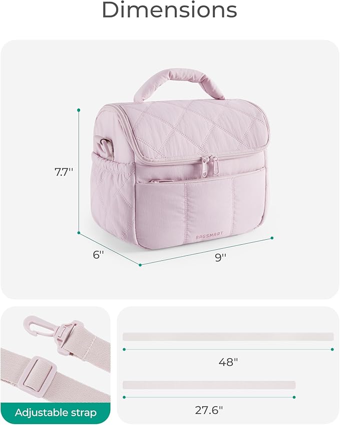 BAGSMART Insulated Lunch Bags for Women, Cute Quilted Lunch Box, Lightweight Puffy Padded Waterproof Lunch Tote, Reusable Lunch Cooler for Work Picnic Travel, Gray