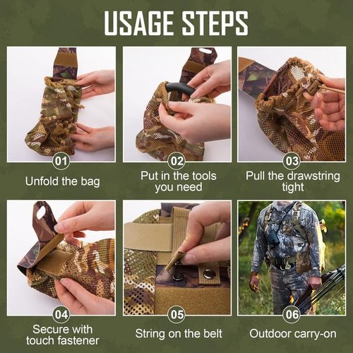 RunNico 2 Pcs Hunting Saddle Dump Pouch, Mesh Dump Pouches with Drawstring Closure, Roll-Up Folding Dump Bag for Outdoor Hunting Accessory