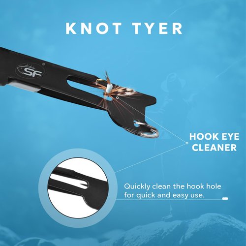 SF 2 in 1 Fishing Line Knot Tyer Quick Knot Tying Tool with Steel Cord Zinger Retractor Fly Fishing Anglers Tool Fly Fishing Angler Accessories Black