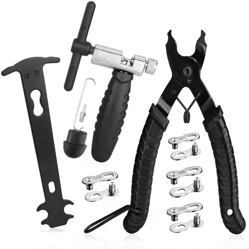 A AKRAF Professional Bike Chain Repair Tool Kit with Chain Breaker Splitter, Bike Link Plier, Chain Wear Indicator Checker, 4 Pairs Bicycle Missing Links for 6-12 Speed and Single Speed Chain