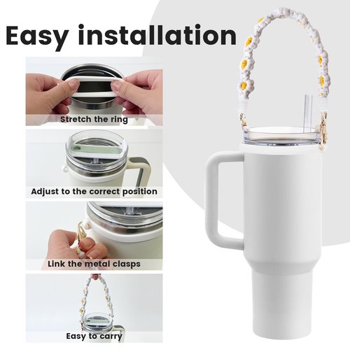Stanley 8PCS Cup Accessories for 40oz & 30oz Tumbler with Handle, Including Silicone Straw Topper, Water Bottle Strap, Boot, Keychain Charms (White)