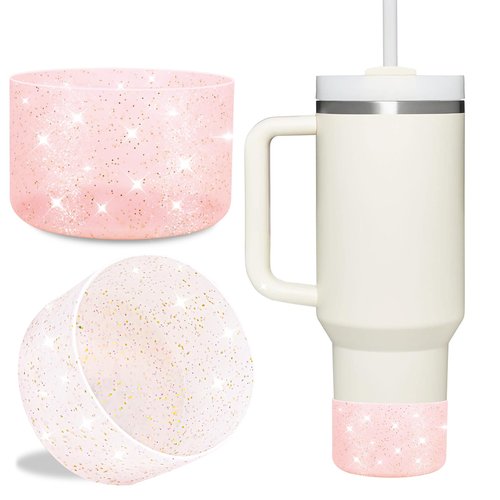 LUCKINEE 2 Pcs Glitter Silicone Boot Base Protector for Stanley Tumbler 20-40oz,and Compatible with Hydro Flask Water Bottle 12-24oz and More bottles with 2.8-2.95in Bottom, Bling Boot