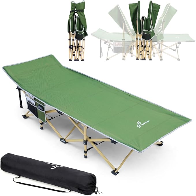 Sportneer Camping Cot: 1200D Double Layer Oxford Foldable Camping Cots for Adults - Heavy Duty Cots for Camping Travel Tent Day Outdoor & Home Guest, Camping Cots with Carry Bag & 2 Side Pockets