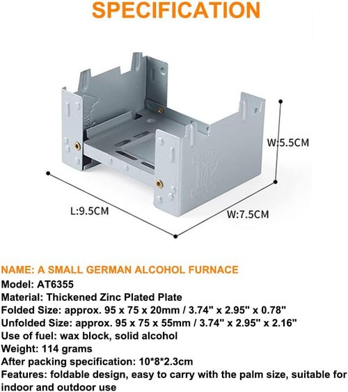 Folding Stove, 95 x 75mm Solid Fuel Camping Portable Stove Indoor Use Fuel Tablets Wood Burning Camp Stove for Outdoor Cooking Backpacking Emergency Stove