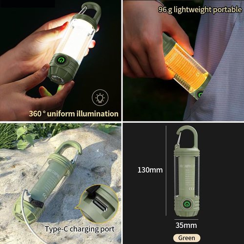 YZYOE Rechargeable LED Mini Camping Flashlight, Portable Outdoor Light with Hook, White Warm Light and Red Light, 6 Modes, with Signal Flash.